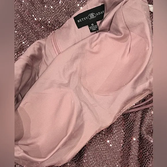 Adam Pink Sequin Maxi Gown Spaghetti Strap Prom - Picture 12 of 13